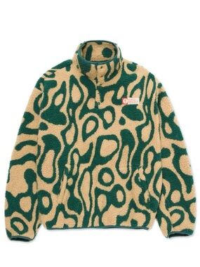 Parks Project Men's Fleece Jacket Beige Green Geometric Snap Pockets Size L